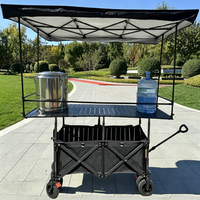Chariot de plage pliable avec auvent et table, chariot tout-terrain à 4 roues, 3-en-1, hauteur réglable, pour camping et courses