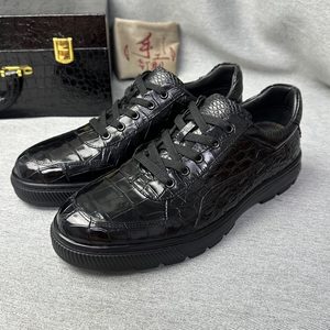 Sneakers décontractées 100% cuir de crocodile véritable pour homme, semelle antidérapante à coussin d'air, lacets, bout rond, sneakers tendance toutes saisons - Product Image 5