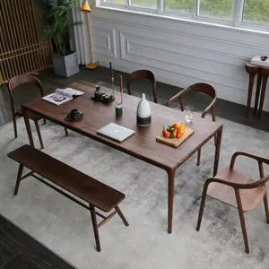 Modern basit tasarım amerikan ceviz rengi Rectamgle katı ahşap yemek masası seti 6 kişilik