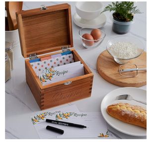 Acacia Wood Double Compartment <strong>Recipe</strong> <strong>Box</strong> Set 100 4x6 Cards with 8 Dividers Thick Card Stock Stand for Kitchen Counter Storage - Product Image 6