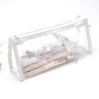 Pochette transparente en PVC avec fermeture éclair et logo personnalisé, fournitures scolaires pour étudiants, trousse à crayons, étui pour maquillage, sacs cosmétiques