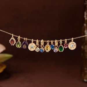 Collana pendente da 12 <span class=keywords><strong>Birthstone</strong></span> base in acciaio inossidabile catena fai da te 18K Color oro galvanica sottovuoto forno zircone pietra principale - Product Image 4