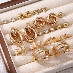 Juego de Aretes de Moda, Chapados en Oro, Geométricos, con Imitación de Perla, Aleación de Zinc, Joyería de Fiesta para Mujer, Estilo Moderno - Product Image 2