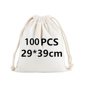 Sacs cadeaux en coton naturel avec cordon de serrage, logo personnalisé imprimé, pochettes de rangement unies avec texte personnalisé, vente en gros, 100 pièces/lot - Product Image 4