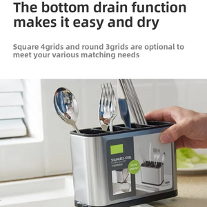 Organisateur d'ustensiles en acier inoxydable de qualité supérieure - Baril moderne et durable avec <span class=keywords><strong>plateau</strong></span> anti-goutte antidérapant - Support à couverts idéal pour comptoir - Product Image 5