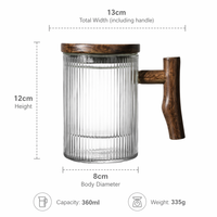 Verres à thé côtelés verticaux de 360 ml avec poignée en branche de bois naturel et couvercle, tasse à café glacé unique, verre à jus esthétique
