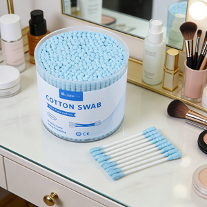 300 pièces/boîte, bâtonnet de coton rond à tête bleue, bâtonnet de coton en papier blanc avec boîte ronde - Product Image 1