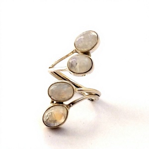 Anillo de piedra lunar ajustable para mujer, 8mm, hecho a mano, Plata de Ley 925, 6 piedras, forma ovalada - Product Image 3