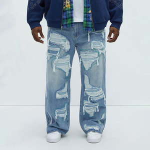 YUCE Jeans pour homme de haute qualité, style streetwear, vintage, personnalisés, déchirés, usés, amples, coupe droite, style <span class=keywords><strong>mendiant</strong></span> - Product Image 6