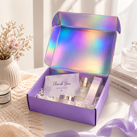 Boîte d'expédition en carton ondulé violet de luxe avec logo personnalisé holographique à l'intérieur, emballage écologique