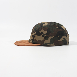 Gorra <span class=keywords><strong>de</strong></span> Camuflaje Vintage <span class=keywords><strong>de</strong></span> Cinco Paneles con Correa <span class=keywords><strong>de</strong></span> Cuero Ajustable, Visera <span class=keywords><strong>de</strong></span> Sarga y Gamuza, Estilo Campamento - Product Image 4