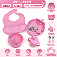 Ensemble d'alimentation pour bébé en silicone 4 pièces, assiette pour bébé à 3 compartiments, ensemble de fourchette et de cuillère en acier inoxydable, tasse, bavoir pour tout-petits