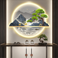 Décoration murale LED circulaire Pine Mountain Koi Crystal, lumière paysagère artistique pour salon, entrée, hôtel, intérieurs naturels