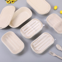 Assiettes jetables en sachet de canne à sucre biodégradable imprimé sur mesure, boîte de hamburger, bol avec pulpe de couvercle
