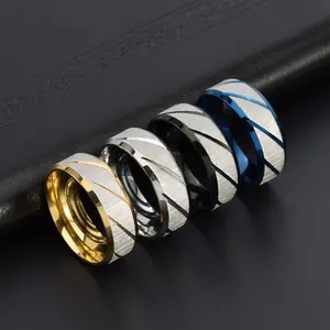 All'ingrosso 8mm di larghezza inclinazione granulato oro anelli Unisex in acciaio inox gioielli feste anniversario stile Hiphop fornitore affidabile