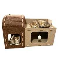 Lit pour chat transfrontalier en feutre respirant double couche, style salle de bain, bicolore, toutes saisons, avec griffoir intégré et arbre à chat