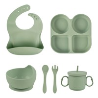 Vente flash : Ensemble de couverts pour enfants, bavoirs pour bébés, bol à ventouse, assiette, vaisselle en silicone, ensemble de sevrage pour bébés