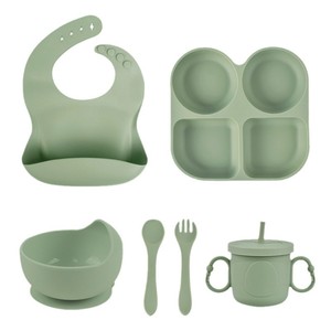 Vente flash : Ensemble de <span class=keywords><strong>couverts</strong></span> pour enfants, bavoirs pour bébés, bol à ventouse, assiette, vaisselle en silicone, ensemble de sevrage pour bébés - Product Image 5