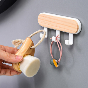 Adhesive Wood Hooks 1-3 Hooks Modern Design For Home Bathroom <b>Door</b> No Drilling High Load Capacity - Product Image 3