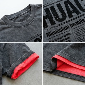 T-shirt vintage délavé à l'acide, épais, double couche, imprimé journal, streetwear <span class=keywords><strong>de</strong></span> luxe, personnalisable, marque privée 0EM - Product Image 2