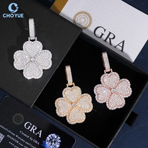 Hot Sale Lucky Clover Design Moissanite Pendant 18K Gold Plated Luxury <b>Charm</b> GRA Certified Flower Women's Jewelry - Product Image 2