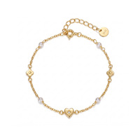 Bracelet Glowluxe en argent sterling 925 plaqué or avec chaîne en forme de cœur perlé et accents trèfle – Bijou romantique, délicat et moderne
