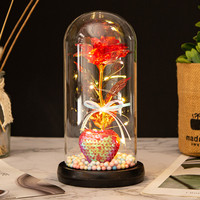 Roses en feuille d'or léger, fleurs préservées sous cloche en verre pour la remise des diplômes, le Nouvel An chinois, Halloween, Noël, chic, galaxie, Saint-Valentin