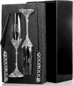 Ensemble <span class=keywords><strong>de</strong></span> Flûtes à <span class=keywords><strong>Champagne</strong></span> en Cristal, Verres <span class=keywords><strong>de</strong></span> Mariage pour les Mariés, Coupes à Toast pour Couples, Coffrets Cadeaux pour Fiançailles, Mariage et Pendaison <span class=keywords><strong>de</strong></span> Crémaillère - Product Image 3