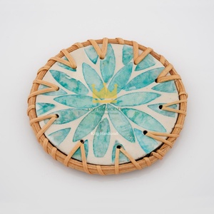 Handmade Rustic Round Shell Inlay Coaster Set Natural Rattan Beverage Mats Decorative Kitchen and Dining Accessories - Product Image 5