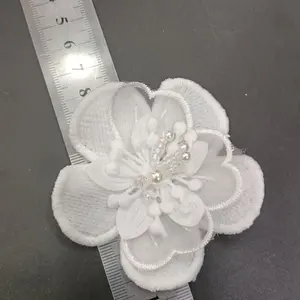 儿童服装牛奶丝花，3D刺绣时尚蕾丝面料DIY手工水晶流苏花贴花