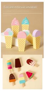 COMMIKI Chariot à glaces en bois pour enfants, <span class=keywords><strong>jouet</strong></span> d'imitation alimentaire, jeu <span class=keywords><strong>de</strong></span> partage pour tout-petits, cadeau éducatif parent-enfant - Product Image 4