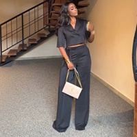26Summer Formal Kedatangan Baru Wanita Setelan Dua Potong Lengan Pendek Kerah Berlekuk Blazer Crop Top Seksi Robe Femme