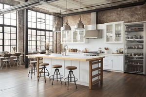 Vermonhouzz - Gabinetes de <span class=keywords><strong>Cocina</strong></span> Blancos de Alta Calidad Estilo Farmhouse, <span class=keywords><strong>Encimera</strong></span> de Madera Sólida, Iluminación Debajo del Gabinete, Puerta de Vidrio - Product Image 5