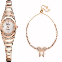 Set Jam Tangan Koin Sederhana Fashion Wanita Mewah dengan Tali Paduan Logam, Dial Kaca, Desain Kupu-kupu Bergaya Antik, Terlaris