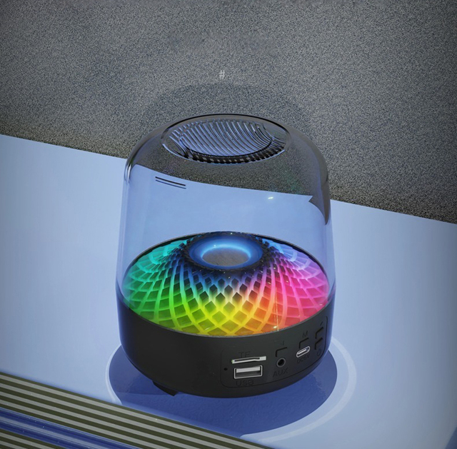 Tiktok Hot Sale Wireless Blue Tooth Speaker Transparent Glass Acrylic Mini Subwoofer Colorful Atmosphere RGB Light Mini Audio