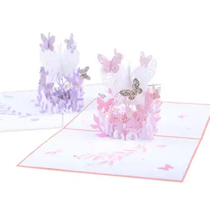 Tarjetas de Felicitación hechas a mano de alta calidad, flores, pop-up, 3d, mariposa