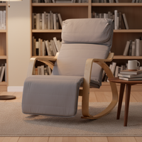 Fauteuil à bascule avec repose-pieds, design scandinave moderne, chaise en bois courbé, structure en bois K/D, tissu en velours, housse amovible, appartement