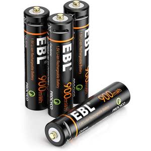 EBL USB <b>Rechargeable</b> <b>AAA</b> Lithium Ion <b>Batteries</b> 1.5V 4 Pack 900mWh Cylindrical Lithium Ion <b>Rechargeable</b> <b>AAA</b> <b>Batteries</b> - Product Image 1