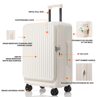 Ensemble de 3 valises spinner légères avec couvercle à ouverture rapide frontale, bagages extensibles à roulettes 20/24 pouces
