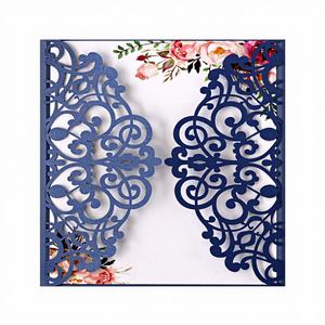 Tarjeta de invitación de boda y cumpleaños estilo europeo de papel perlado hueco con diseño de lazo en la página interior, venta directa de fábrica transfronteriza. - Product Image 1