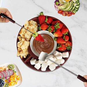 Ensemble de marmites à <span class=keywords><strong>fondue</strong></span> <span class=keywords><strong>électrique</strong></span> <span class=keywords><strong>Fondue</strong></span> au <span class=keywords><strong>chocolat</strong></span> avec 6 fourchettes et plateau de service Kit de machine à fondre le fromage 25 personnalisé 220 - Product Image 4