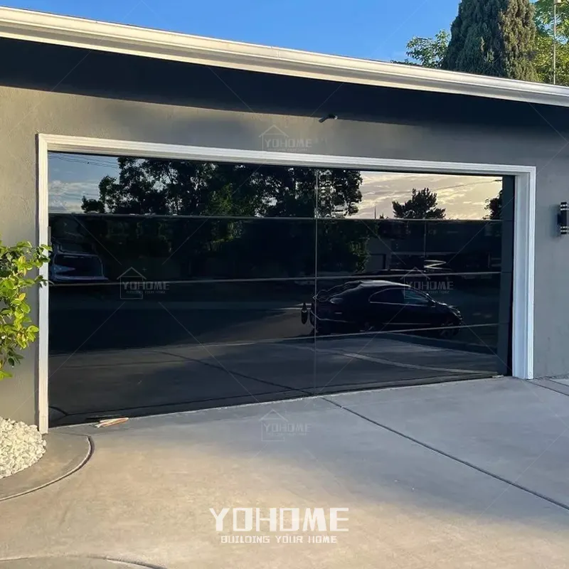 Villas americanas puertas de garaje de vidrio contemporáneo sin marco negro insignia espejo puerta de garaje espejo sin marco puerta de garaje de vidrio