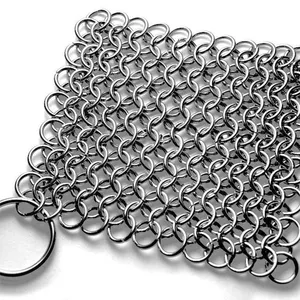 Hot Selling Roestvrijstalen Ring Mesh Chainmail Gietijzeren Reiniger Scrubber Met 4 5 6 7 8 9 Inch