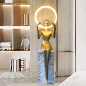 गोल्डन मूर्तिकला प्रतिमा प्रकाश के साथ हेलो फिरौन बैठे हेक्स पत्थर के फर्श दीपक होटल की लॉबी विला सजावट खड़े हो जाओ रोशनी