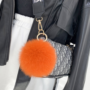 Luxury Fluffy Real Raccoon Fur Ball 15cm Fox Fur Pom Poms Handbag Car <b>Leather</b> Strap Keychain <b>Key</b> <b>Chain</b> - Product Image 5