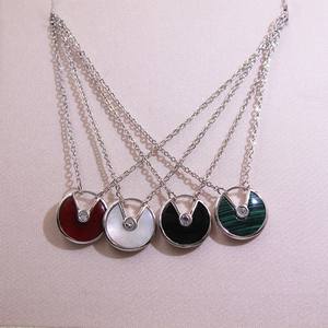 Collar de Acero de Titanio para Mujer, Amuleto Chapado en Oro Rosa de 18K, Concha Blanca, Calcedonia Roja, Circonita Individual, Cadena para Clavícula - Product Image 2