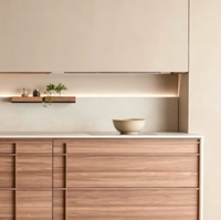 Meubles de cuisine modulaires haut de gamme sur mesure sans poignées, en placage de bois, pour toute la maison, style moderne et luxueux