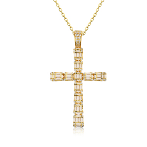Collar Clásico de Compromiso con Colgante de Cruz y Diamante CVD Cultivado en Laboratorio, Chapado en Oro de 10K/14K/18K sobre Plata Personalizada, Cadena para Suéter, Regalo VS - Product Image 1