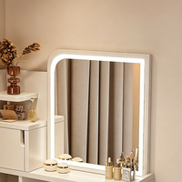 Table de maquillage LED nordique avec miroir et tabouret rembourré, armoire de rangement multifonction, coiffeuse compacte pour chambres à coucher