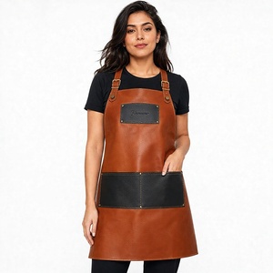 Tablier en cuir Titanwear pour femme, idéal pour le personnel de restaurant et de bar, marron/noir, avec poches, fermeture à boutons-pression, manches courtes, détection numérique des aiguilles - Product Image 1